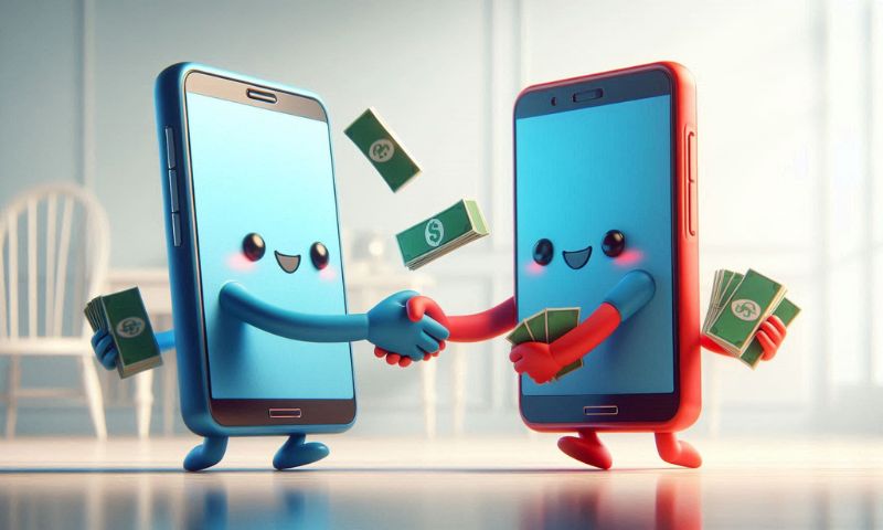 two mobile phone transfering money to each other - india ready for digital money