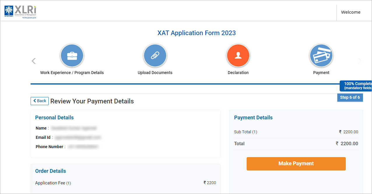 xat exam fee payment
